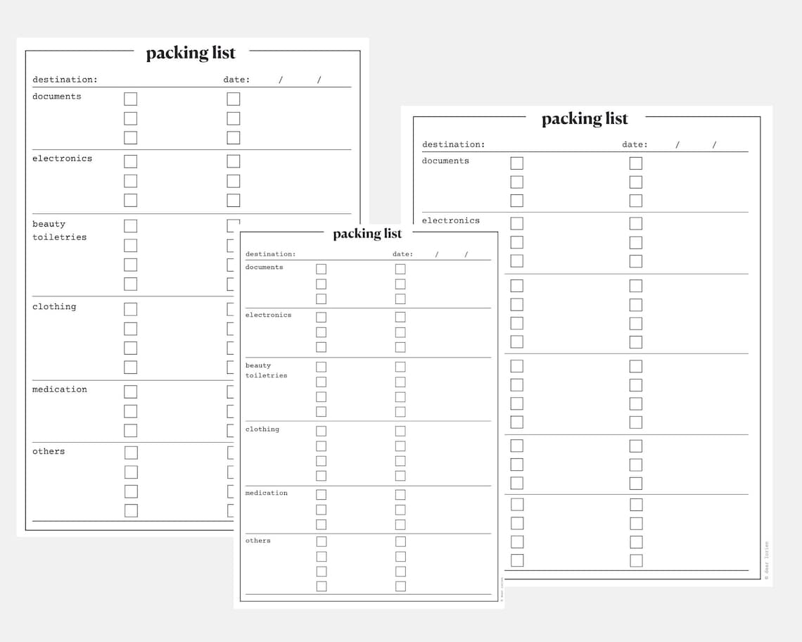 Printable Packing List Printable A4 A5 US Letter Digital Download ...