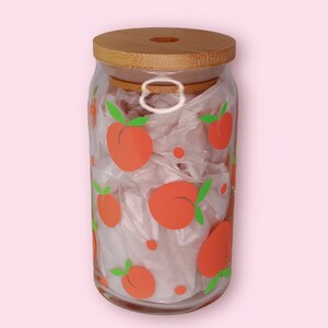 Peach 16oz Glass Can | Beer Can Glass | Iced Coffee Cup | Coffee Glass | Libbey Glass Can | Bamboo Lid and Straw | DKDeesigns