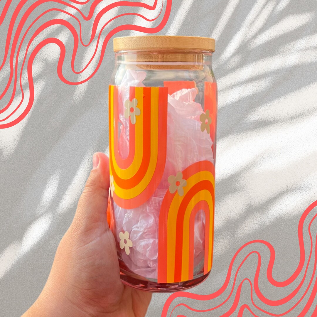 Boho Rainbow 16oz and 20oz Glass Can | Retro Rainbow | Beer Can Glass ...
