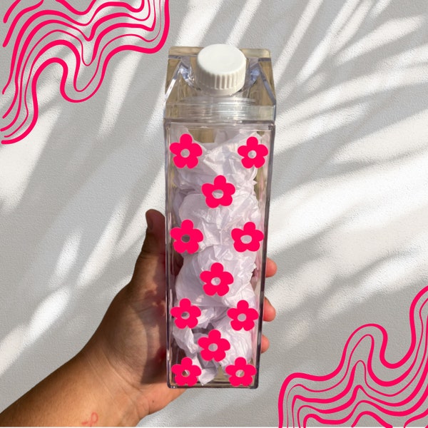 Hot Pink Flower Milk Carton Water Bottle | Milk Carton Water Bottle | Water Bottle | Milk Carton | DKDeesigns