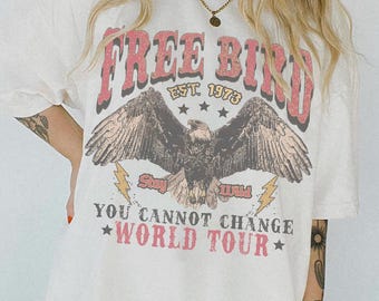 Rock de los 70 - Camiseta Free Bird, camiseta de banda con colores cómodos, camiseta de banda de la vieja escuela, camiseta de música retro, camiseta de banda de rock