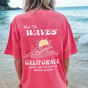 California Shirt Comfort Colors Vintage 90&#39;s looking Surf Shirt Ride The Waves T shirt Oversize Beach Tee Ocean Lover Gift Shirt Local Surf