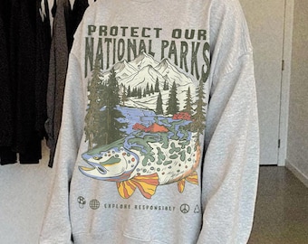 Sudadera unisex de los Parques Nacionales de los 90, camiseta de chica granola, jersey con el lema "Respeta la fauna local", ropa de senderismo y acampada, camiseta Wanderlust