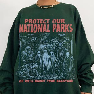 Cryptid National Park-tröja, amerikansk legendtröja, Mothman Bigfoot-tröja, vintage Cryptidcore-tröja