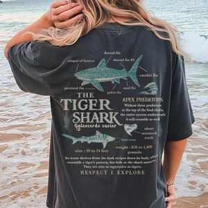 Vintage Look Tiger Shark Comfort colors T shirt | Shark cotton Tee Marine Biology Shirt Tiger Shark Anatomy tee Shark lover Ocean lover gift