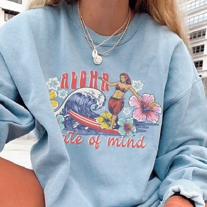 Retro Aloha State Sweatshirt Hibiscus Flower Shirt Surfer Girl Pullover Hawaii Sweater Vintage Look sweatshirt Aloha Crewneck VSCO  Tumblr