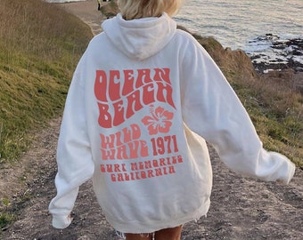 Ocean Beach Hoodie Ästhetischer Hoodie Tumblr Sweatshirt CA Surf T-Shirt Trendy Übergroßer Hoodie Kokosnuss Hoodie