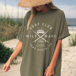 T-shirt Trendy Oversized, Pinterest Aesthetic Y2K Shirt, Beach tee, Green Surfing shirt, CA Surf Club Shirt