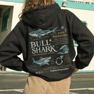 Vintage Look Bullenhai Anatomisch Hoodie; Wildlife Conservation Sweatshirt Wanderlust Shirt Ozean Tiere Kleidung