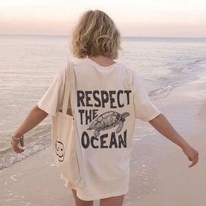 Respect The Ocean Shirt With Words On Back - VSCO Tee Aesthetic Shirt Ocean Surf Shirt Beachy Tee