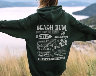 Beach Bum Hoodie Y2k Beach Sweatshirt Shark Hoodie Preppy Sweatshirt Aesthetic Words on back Surf Shirt Iced Coffee Hibiscus Sunkissed shirt