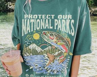 Camiseta de peces de parques nacionales Camiseta Comfort Colors® Camiseta de regalo para amantes de la naturaleza Camiseta de acampada Camiseta de senderismo Ropa para chicas granola
