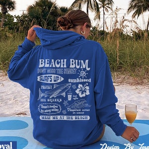 Beach Bum Hoodie Y2k Beach Sweatshirt Shark Hoodie Preppy Sweatshirt Aesthetic Words on back Surf Shirt Iced Coffee Hibiscus Sunkissed shirt zdjęcie 4