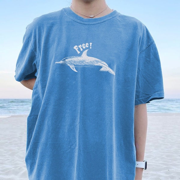 Dolphin Shirt Aesthetic shirts Ocean Beach T shirt Cute Dolphin Drawing Art Shirt