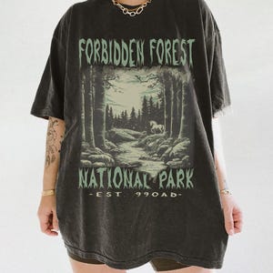 Forbidden Forest Shirt, Comfort colors National Park Wizard Shirt Wizarding School Tshirt, Thrifted Aesthetic Reader Gift Bookish T-Shirt