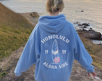Hawaii Honolulu Hoodie für Frau für Mann Vintage Surfen Hoodie Ästhetische Hoodie Blauer Hoodie Trendy Hoody Beach Sweatshirt