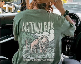 Bison T Shirt Comfort Colors National Park Tee Vintage Look Shirt Granola girl Aesthetic Shirt Trendy Clothing For Campers