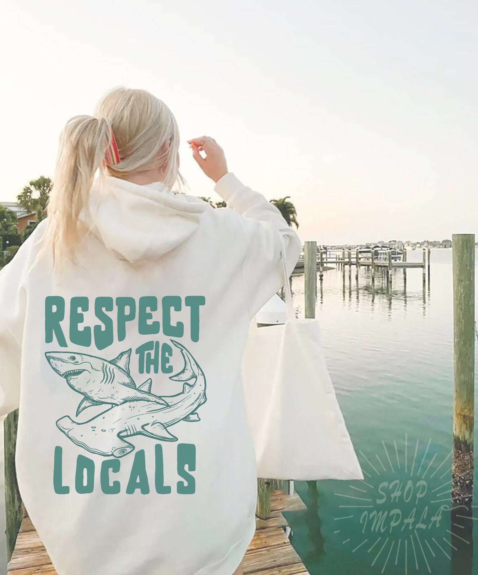Shark Sweatshirt Respect the Local Sharks Hoodie Shark Lover Ocean