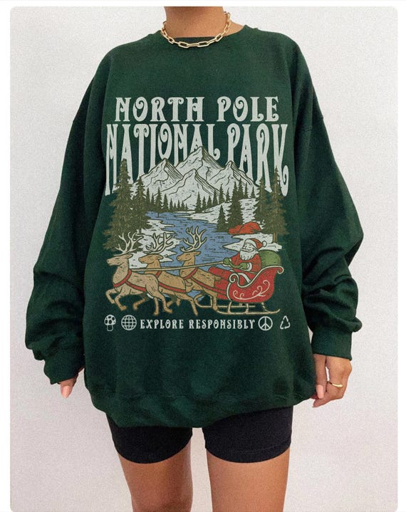 90s Santa National Parks Sweatshirt North Pole Crewneck Respect the Local Wildlife jumper Hiking Clothes Wanderlust Shirt Vintage Christmas
