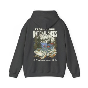 Protect Our National Parks Hoodie Retro Frog Graphic Sweatshirt Granola girl aesthetic pullover Nature lovers - Forestcore Hiking Clothing Dark Heather