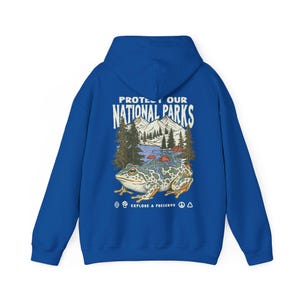 Protect Our National Parks Hoodie Retro Frog Graphic Sweatshirt Granola girl aesthetic pullover Nature lovers - Forestcore Hiking Clothing Royal