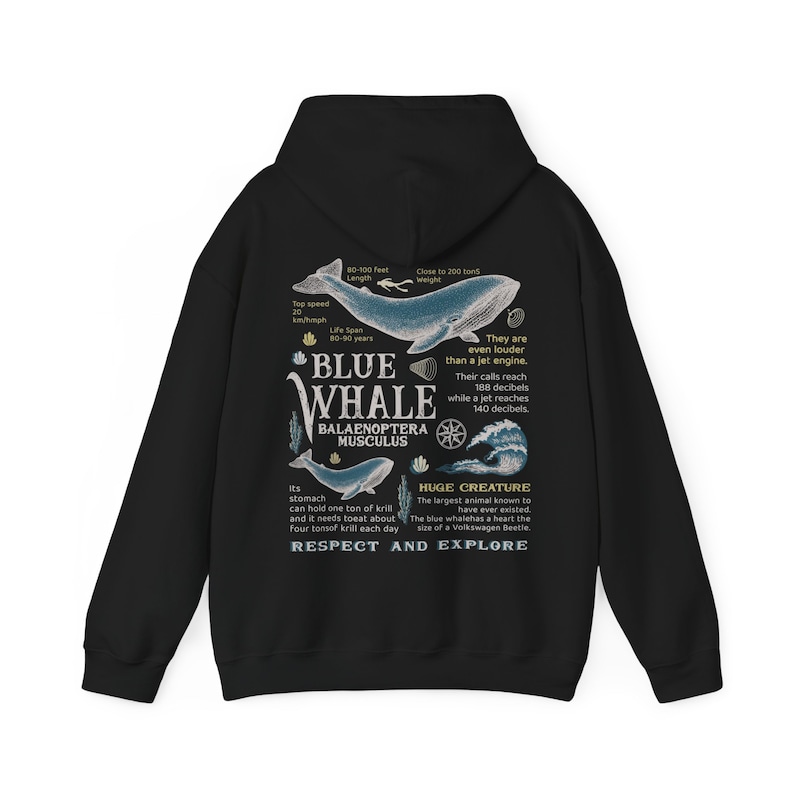 Retro Blue Whale Hoodie 90s Graphic Sweatshirt Ocean Pullover Marine Life Shirt Whale Hoodie Y2k Aesthetic Sweatshirt Ocean Biologist gift image 4