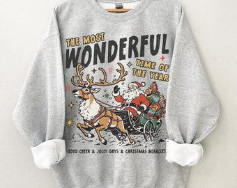 90s Wonderful Santa Deer Crewneck Vintage Santa graphic Shirt Vintage Christmas Sweatshirt Gift