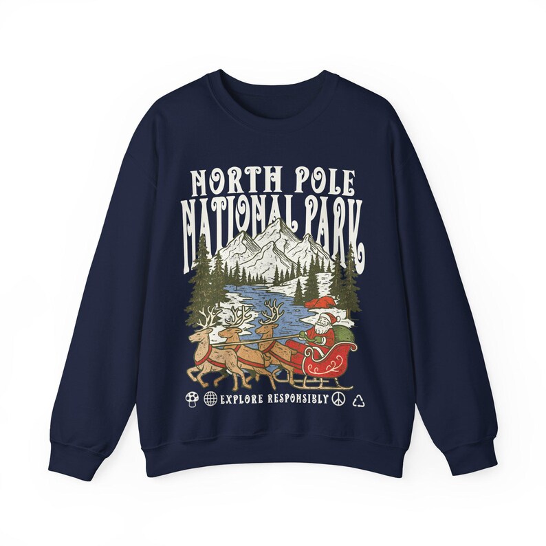 90s Santa National Parks Sweatshirt North Pole Crewneck Respect the Local Wildlife jumper Hiking Clothes Wanderlust Shirt Vintage Christmas image 8
