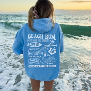 Beach Bum Hoodie Y2k Beach Sweatshirt Shark Hoodie Preppy Sweatshirt Aesthetic Words on back Surf Shirt Iced Coffee Hibiscus Sunkissed shirt zdjęcie 2