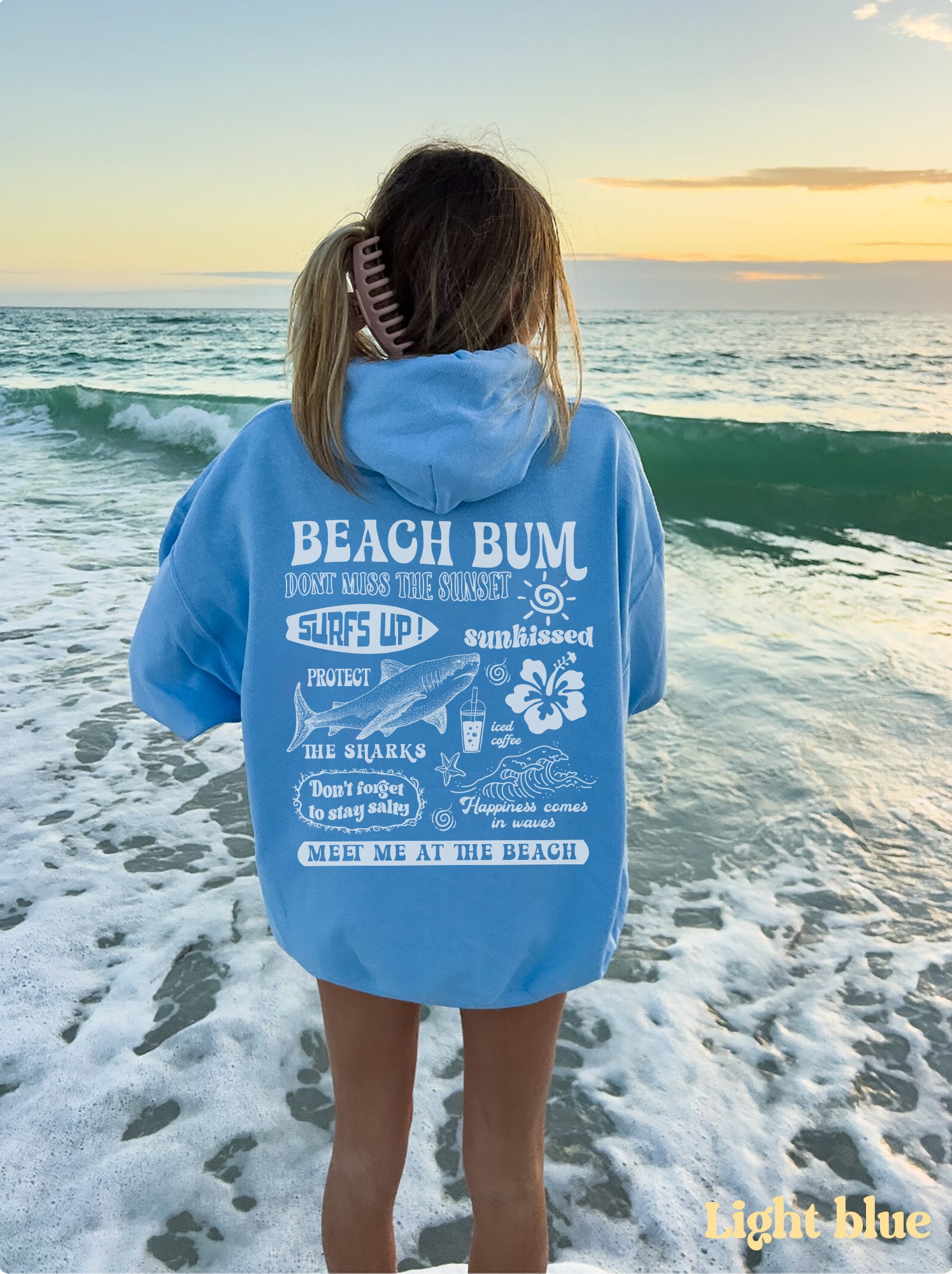 Beach Bum Hoodie Y2k Beach Sweatshirt Shark Hoodie Preppy