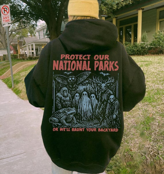 Vintage Cryptid National Parks Hoodie UNSX 90s Protect Our Parks Camping Hiking Sweatshirt Retro Wanderlust Shirt Fantasy Creatures Hoodie