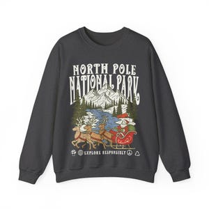 90s Santa National Parks Sweatshirt North Pole Crewneck Respect the Local Wildlife jumper Hiking Clothes Wanderlust Shirt Vintage Christmas image 7