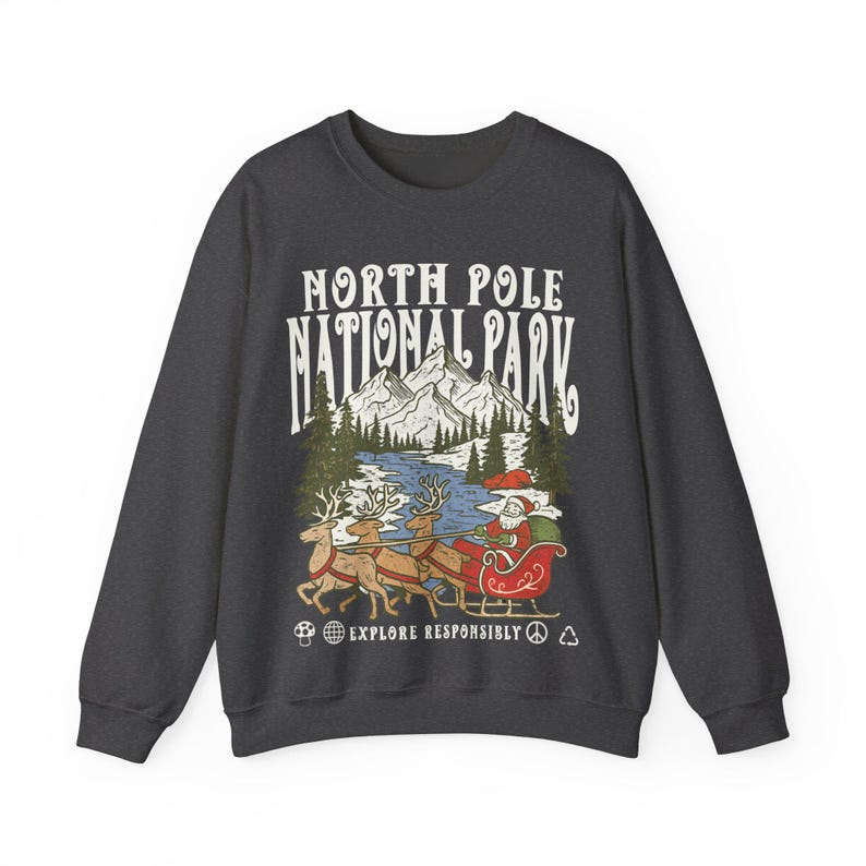 90s Santa National Parks Sweatshirt North Pole Crewneck Respect the Local Wildlife jumper Hiking Clothes Wanderlust Shirt Vintage Christmas image 7