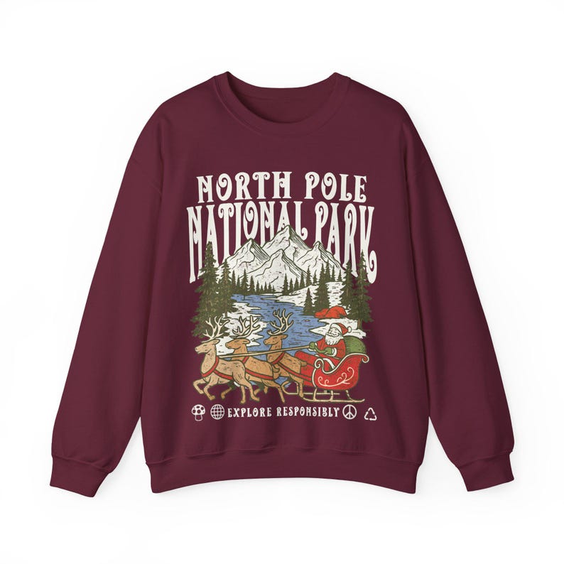 90s Santa National Parks Sweatshirt North Pole Crewneck Respect the Local Wildlife jumper Hiking Clothes Wanderlust Shirt Vintage Christmas image 6