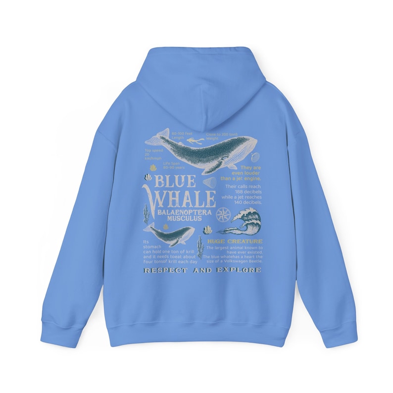 Retro Blue Whale Hoodie 90s Graphic Sweatshirt Ocean Pullover Marine Life Shirt Whale Hoodie Y2k Aesthetic Sweatshirt Ocean Biologist gift image 6