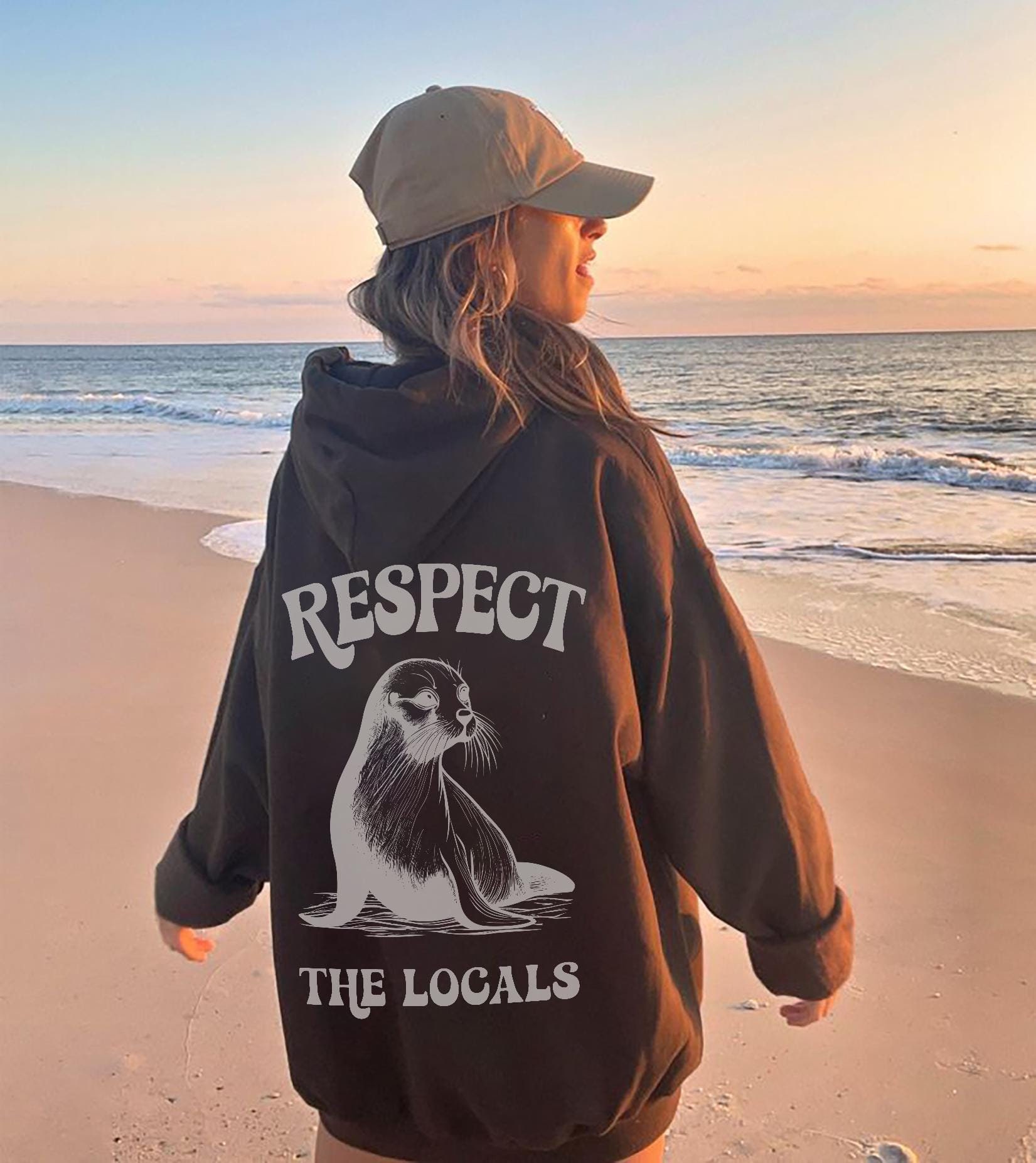 Retro Seal Hoodie Ocean Aesthetic Sweatshirt Respect the Locals