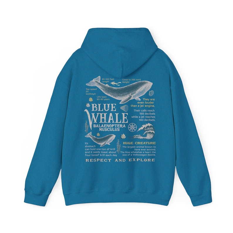 Retro Blue Whale Hoodie 90s Graphic Sweatshirt Ocean Pullover Marine Life Shirt Whale Hoodie Y2k Aesthetic Sweatshirt Ocean Biologist gift image 7