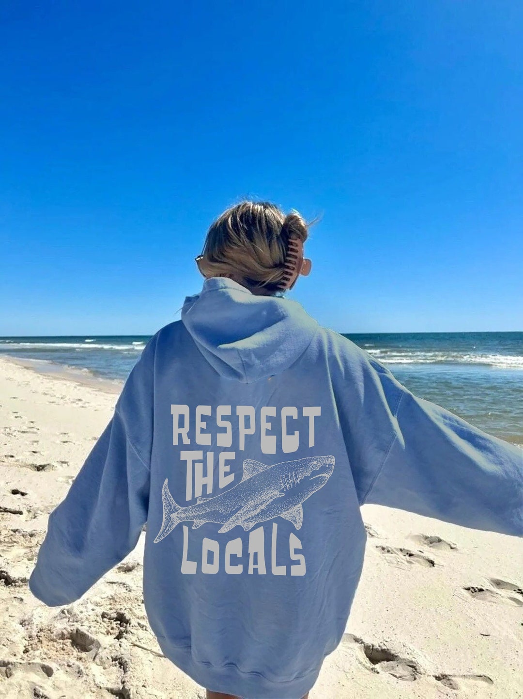 Respect The Locals Hoodie Surfing Hoodie Save The Shark Sweatshirt Oversize Pullover Vsco Hoodie With Front And Back Printing