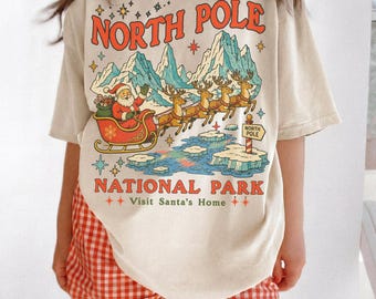 Vintage Christmas National Park Comfort Colors Tee, North Pole Deer Shirt, 50s Santa Graphic T-Shirt, Retro Holiday Tee
