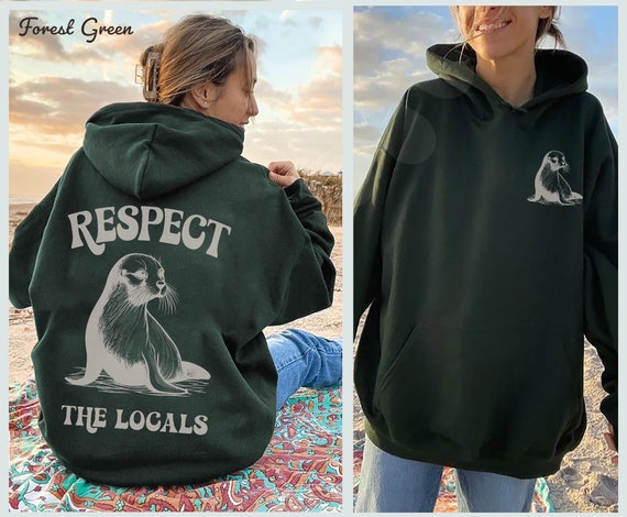 Retro Seal Hoodie Ocean Aesthetic Sweatshirt Respect the Locals