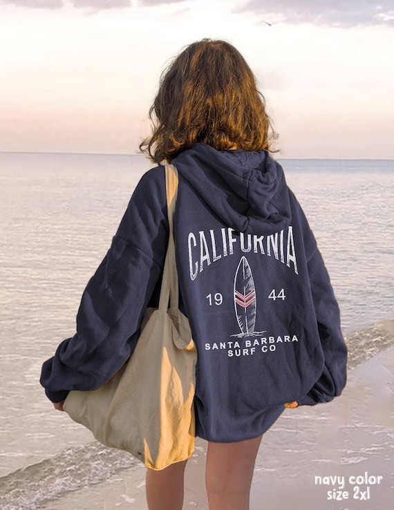 Sweat Cali Surf Co Blanc Unisexe Taille L – Capuche, Motif Graphique, Poches