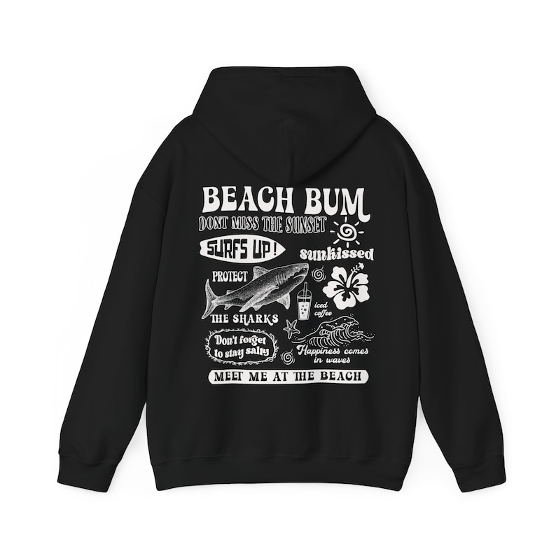 Beach Bum Hoodie Y2k Beach Sweatshirt Shark Hoodie Preppy Sweatshirt Aesthetic Words on back Surf Shirt Iced Coffee Hibiscus Sunkissed shirt zdjęcie 6