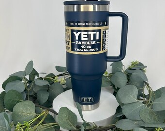 Custom Laser Engraved YETI Rambler 40oz Travel Mug with Color Matched Straw Lid