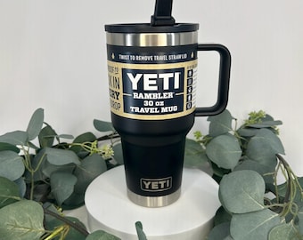 Custom Laser Engraved YETI Rambler 30oz Travel Mug with Color Matched Straw Lid