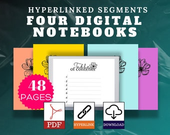 Four Lined Landscape Digital Notebooks, Hyperlinked Custom Sections, Remarkable 2 Template, Kindle Scribe, Ipad, GoodNotes, Journal |PDF|