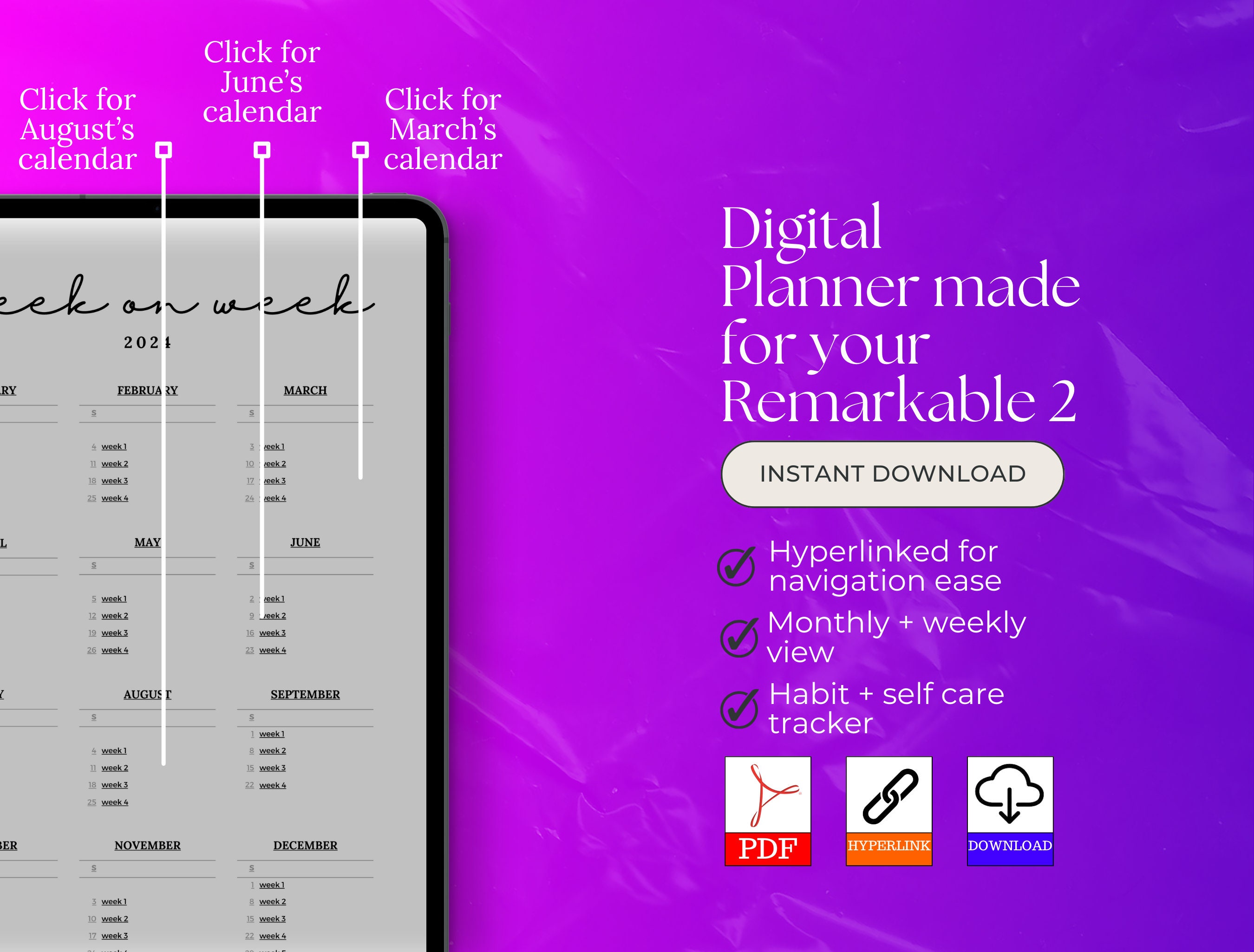 2024 Planner, Remarkable 2 Template, Kindle Scribe, Boox, Ipad, Journal
