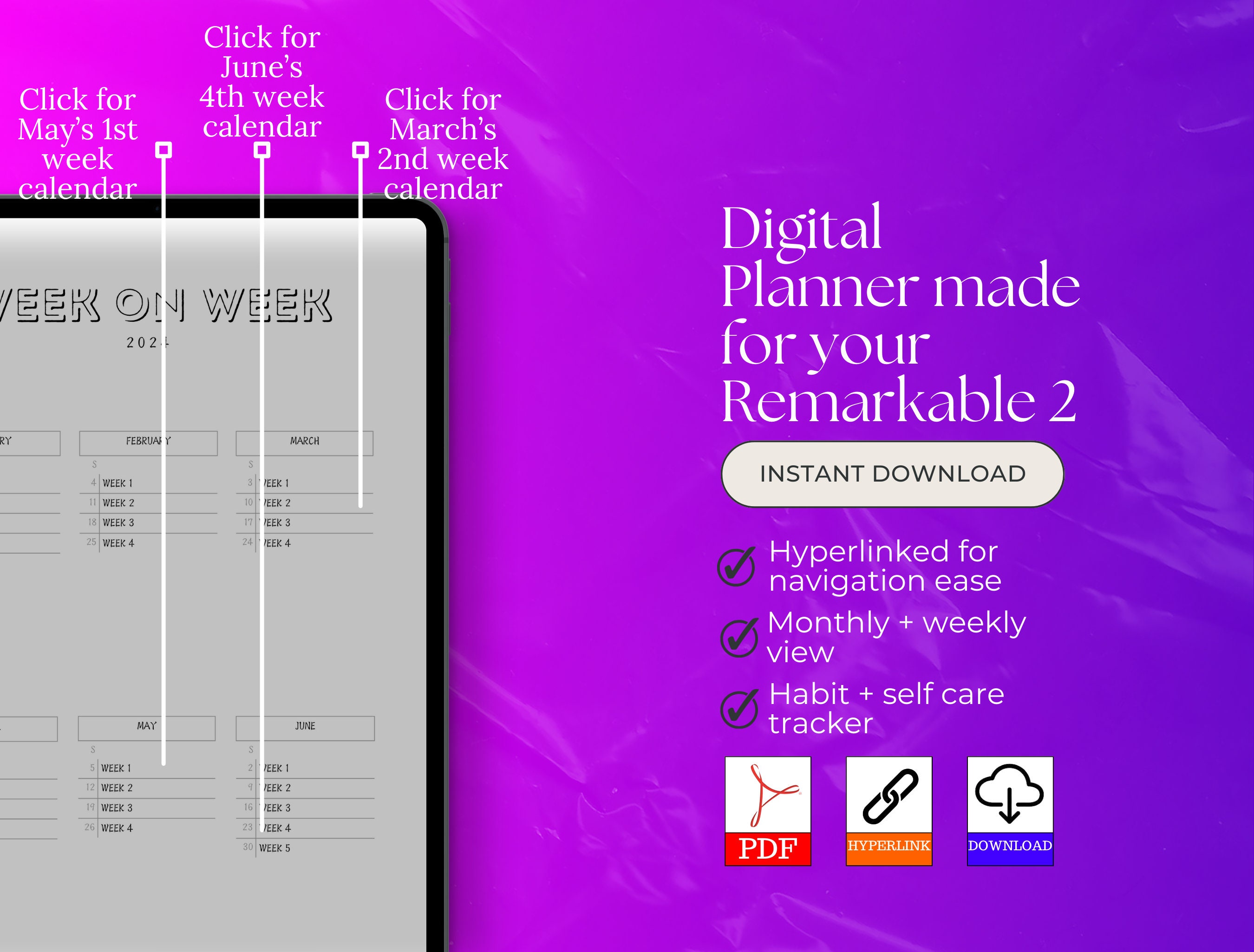2024 Planner, Remarkable 2 Template, Kindle Scribe, Boox, Ipad, Journal