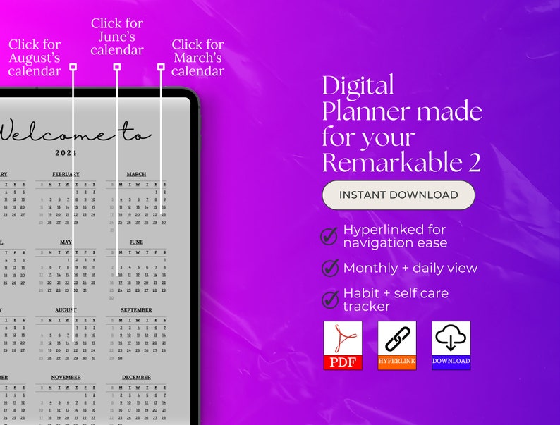 Digital Planner 2024, Remarkable 2 Template, Kindle Scribe, Boox, Ipad