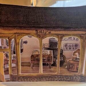 Tarjeta de tienda de música recortada en papel 3D: tarjeta de celebración en blanco/decoración del hogar