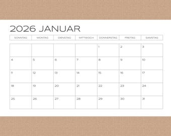 Utskrift av tysk kalender 2026